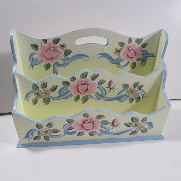 Other - Rose Hand Painted Wood  Desk - Mail - Stationary Organizer